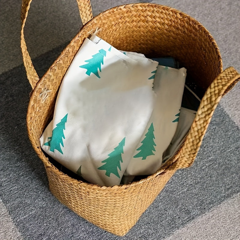 European-Style Natural Wicker Handbag | Versatile Storage Basket Ideal for Umbrellas, Tissues, Beverages | Shopping Tote | Oval Rattan Container | Spacious Home Storage Solution | Perfect Gift Choice for Christmas And Thanksgiving, Shelf Baskets