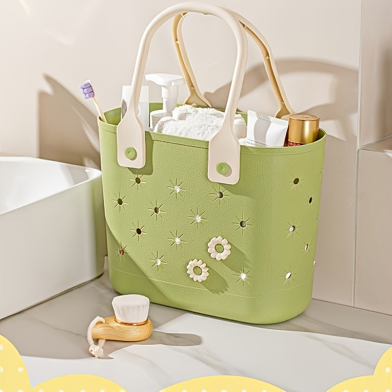 2pcs Floral Tote Bag Floral Pattern Rubber Beach Tote Bag, Durable, Soft Handles, Multipurpose Storage for Bath Essentials, Shopping, Camping - Reusable All-in-One Personal Care Organizer for Home & Travel
