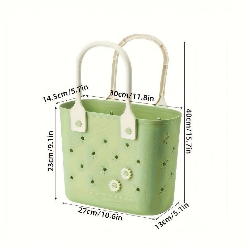 2pcs Floral Tote Bag Floral Pattern Rubber Beach Tote Bag, Durable, Soft Handles, Multipurpose Storage for Bath Essentials, Shopping, Camping - Reusable All-in-One Personal Care Organizer for Home & Travel
